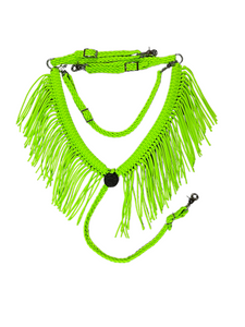 fringe breast collar neon lime green with a wither strap