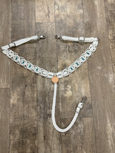 White fancy macrame  breast collar turquoise howlite  beads
