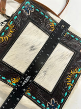 myra sunflower cowhide cross body  bag with tooled leather