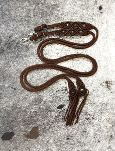 Fancy braided split reins in walnut brown with genuine sodalite gemstones...beautiful yet practical