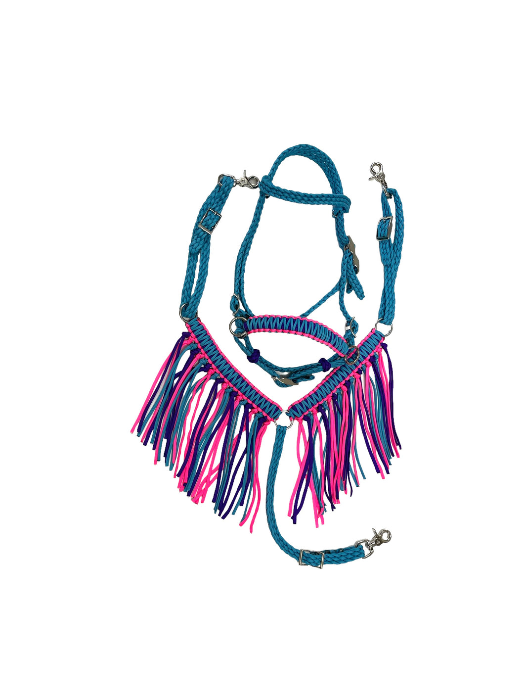 Pony Set- Purple, pink, and neon turquoise with Bitless Bridle
