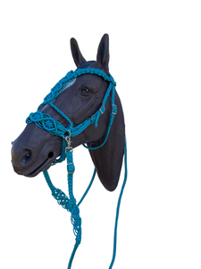 complete Bitless bridle side pull set baroque style in green turquoise and neon turquoise