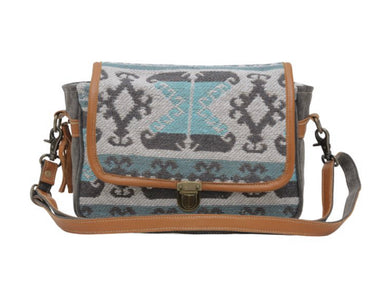 Tapestry and leather shoulder  bag with leather strap