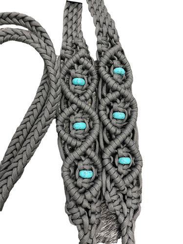 Fancy braided split reins in charcoal grey  with genuine howlite gemstones...beautiful yet practical
