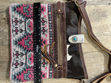 Cowhide, Tapestry and leather cross body  bag with leather strap