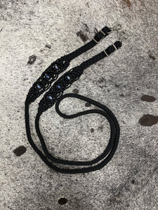 8' Fancy  braided loop reins black with sodalite