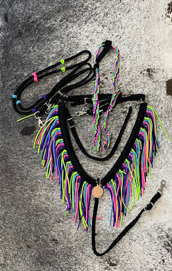 Fringe Breast Collar horse tack set  Neon and Black