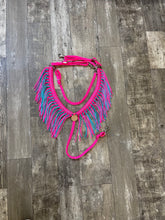 fringe breast collar neon hot pink and light teal with a wither strap